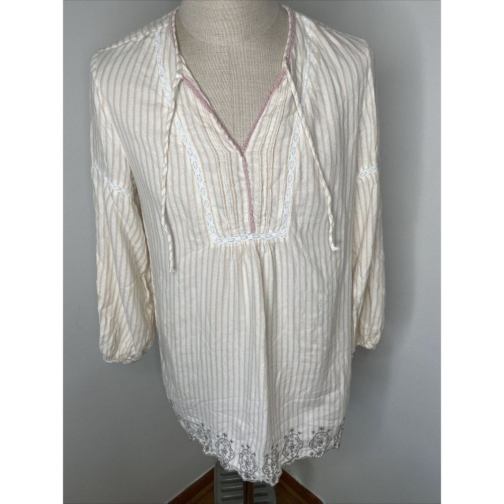 Floreat Loved By Anthropologie Sz S Cotton Night Gown Pajamas Boho Pink Stripe